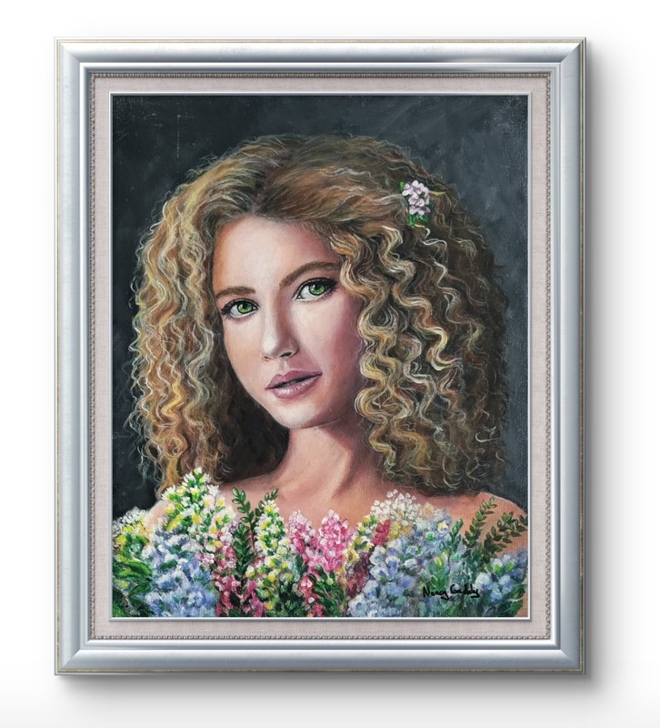 Original Realistic Art 10 x 8 Summer Girl Acrylic Canvas Board Painting