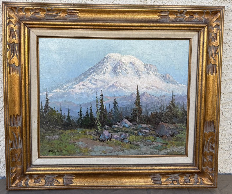 Original Oil Painting Fred Oldfield American Cowboy&Western Artist Mt.Rainier WA