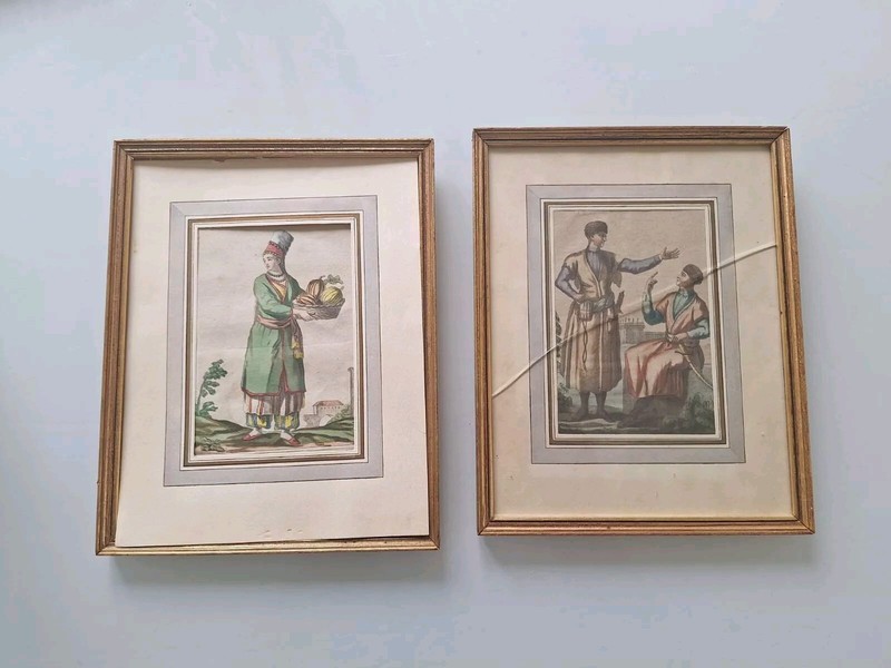 Antique Watercolor "Woman From Caria And Polish Merchant". Painting