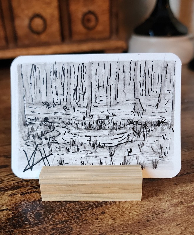 Watercolor and Ink ACEO «Forest Flow» One of a Kind; Signed Curved edges