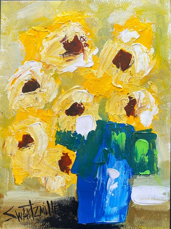 Original Modern FLOWERS VASE POP ART PAINTING colorful SWARTZMILLER DNA SIGNED