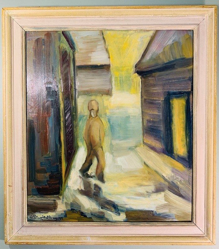 Authentic 1944 Hilding Hultberg Oil Painting Swedish expressionism WW2 signed