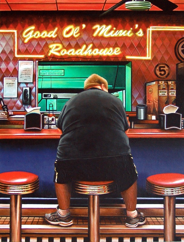 Good Ol’ Mimi’s Roadhouse 25×19″ American diner photorealism painting G. Boersma