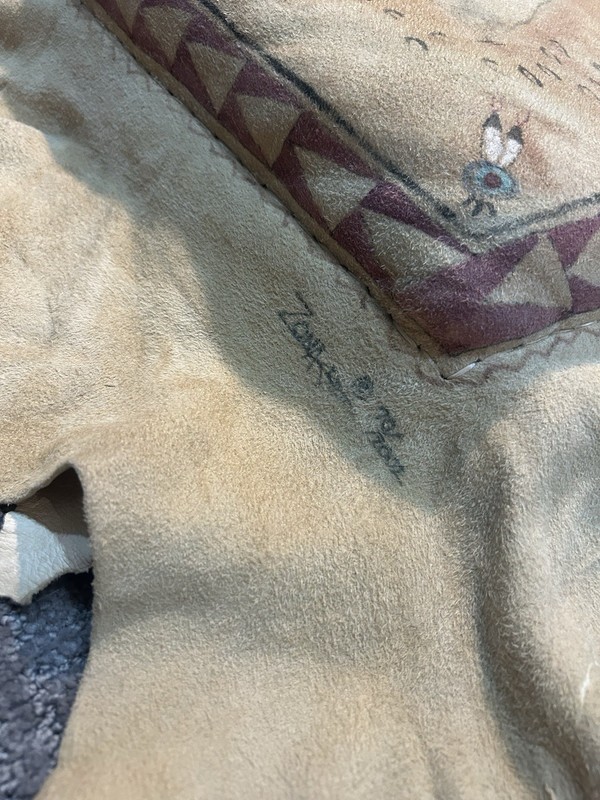 Native American Hand Painted Deerskin Leather Pillow gallery