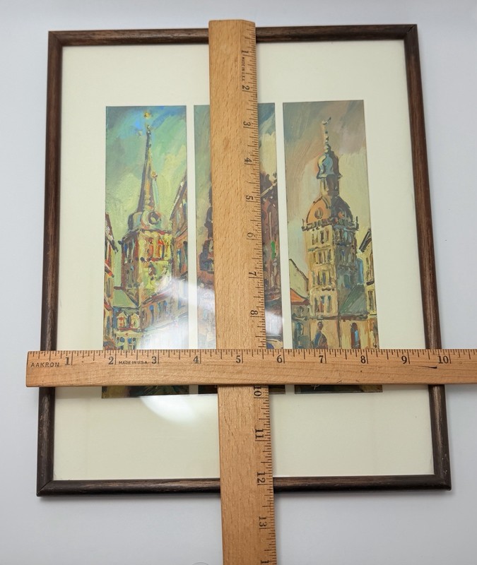 Leo Prúsis Signed LP 2004 Painting Riga Latvia Churches Triptych Framed Art 12” gallery