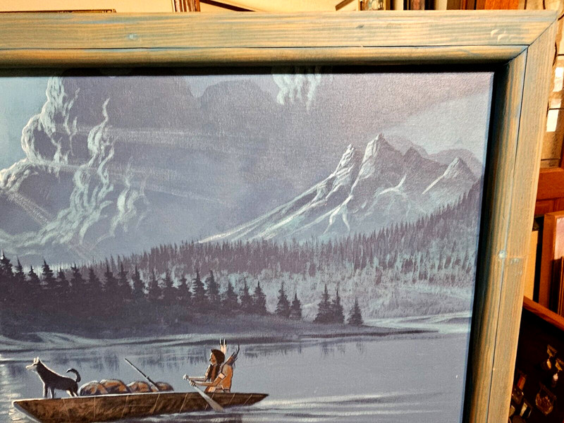 BEAUTIFUL Lrg O/C MOONSCAPE PAINTING MOUNTAIN LAKE NAVAJO ARTIST FRED CLEVELAND gallery