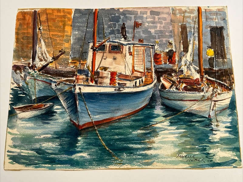 PAINTING NAUTICAL BOAT MARINA PORT MAURICE SILBER FAMOUS NEW YORK As Is LISTED gallery
