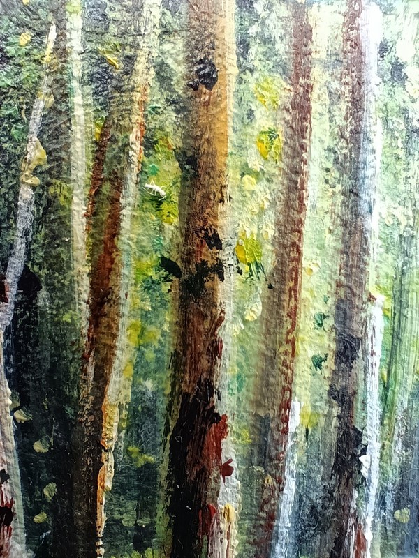 Birch Forest Original Oil Painting 4x6 Framed Signed Sunlit Landscape Path Art gallery