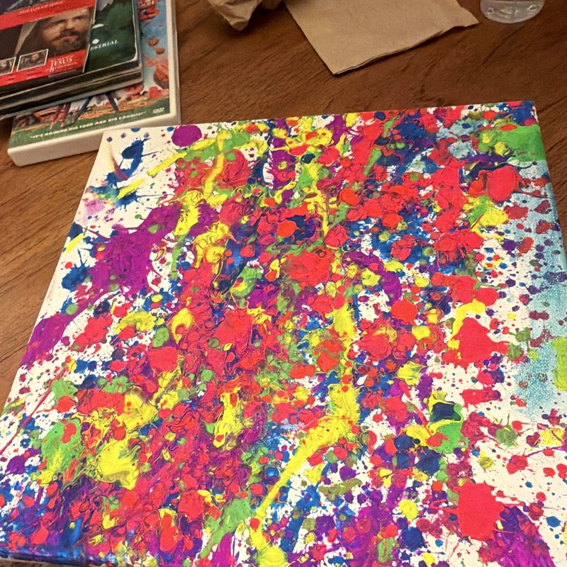 Abstract Modern Splatter Painting on Canvas, Unframed Single Piece Art