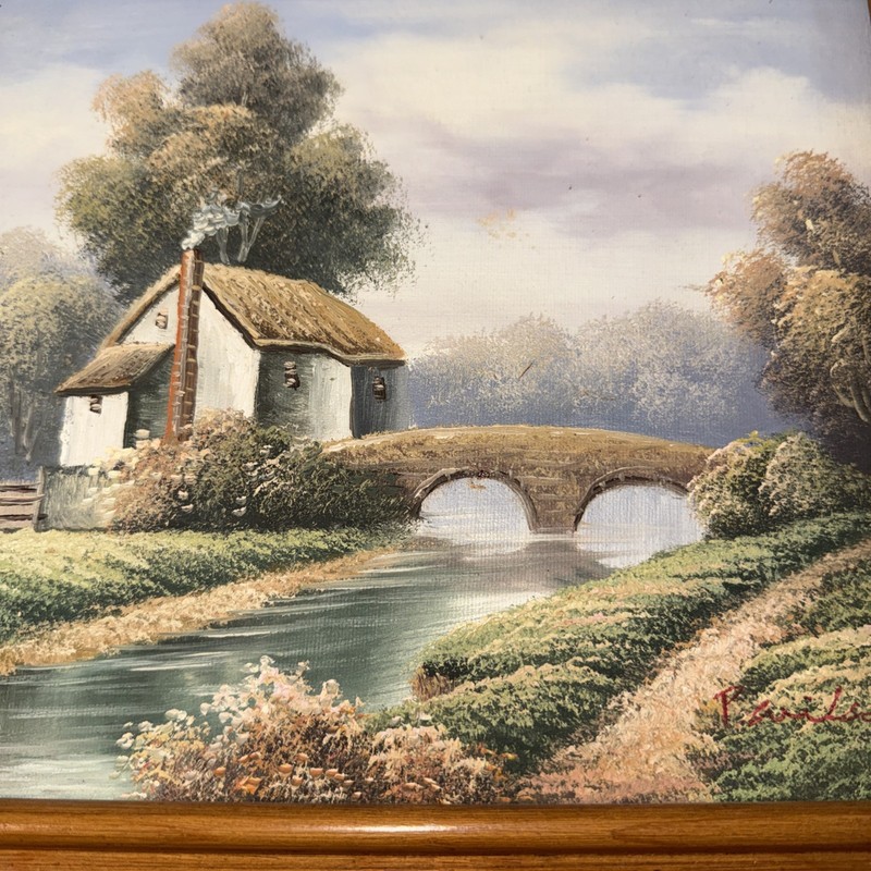 Original Oil Painting Signed P. Wilson Framed Landscape River Scene 16 X 14” gallery