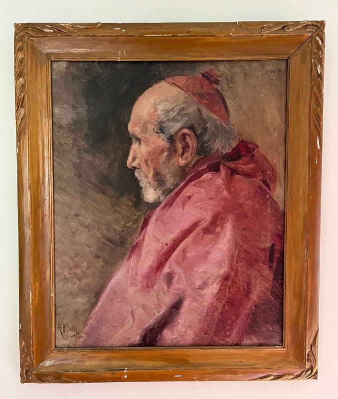 1904 Ramon Fina Oil Painting Catholic Madrid Spain CARDINAL Portrait wProvenance