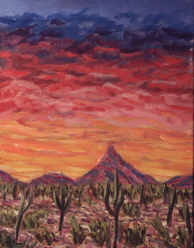 ShawNshawN Original painting – mountain sunset purple orange desert
