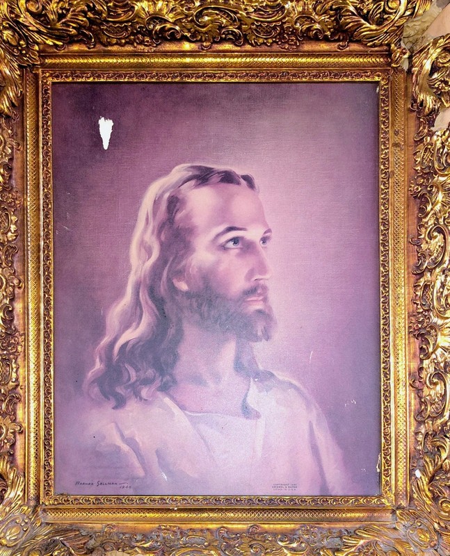 Vintage Framed Kribel Bates Head Of Jesus Christ Litho Print Art Warner Sallman