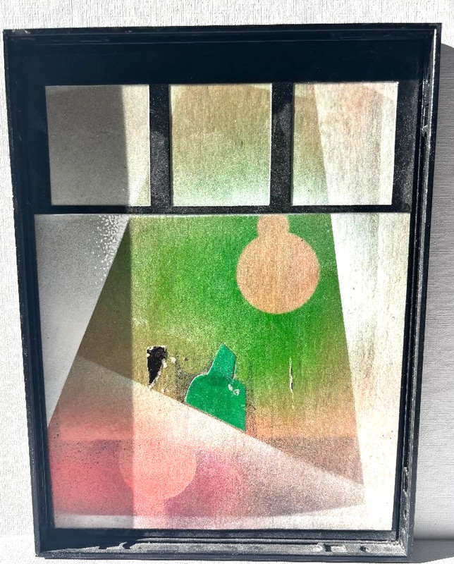 Patrick Warner Original Abstract Geometric Painting – Green, Red & Ochre
