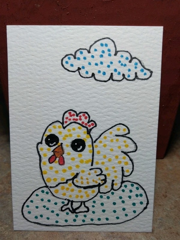 GAT ACEO Original Art Painting ATC Collectible chicken mini tiny decor