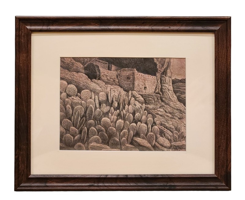 Carl Von Hassler (1887–1969) – Original Ink and Pencil – Cliff Dwellings