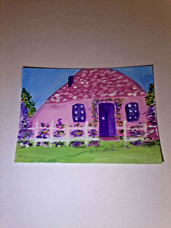 ACEO Original Floral Landscape Painting Pink Cottage Garden, by Jayne gallery