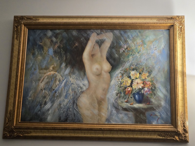 Woman With Flowers, Framed and Signed Oil Painting by B. Danny