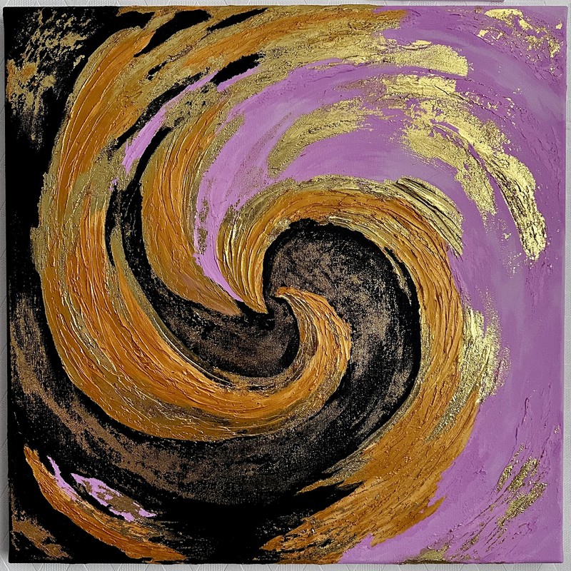 Acrylic painting on canvas, textured art with golden detailing. Size 60×60 cm .