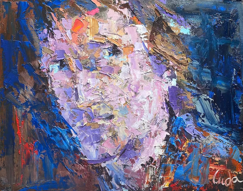 Soviet Man Vladimir Vysotsky Portrait Oil Painting on Canvas Board 16×20 inches