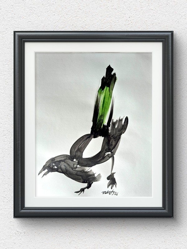 Original Hand Painted 11×14 Magpie Bold Black White Acrylic Art Signed P062