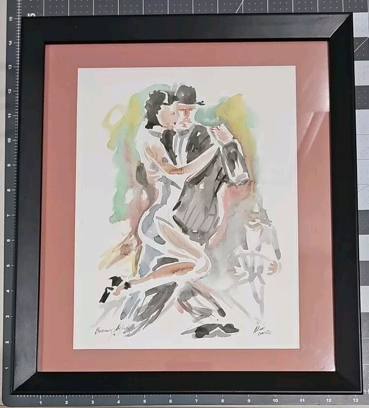 2002 Guillermo Alio Original Watercolor Argentina’s Tango Artist Matted Framed