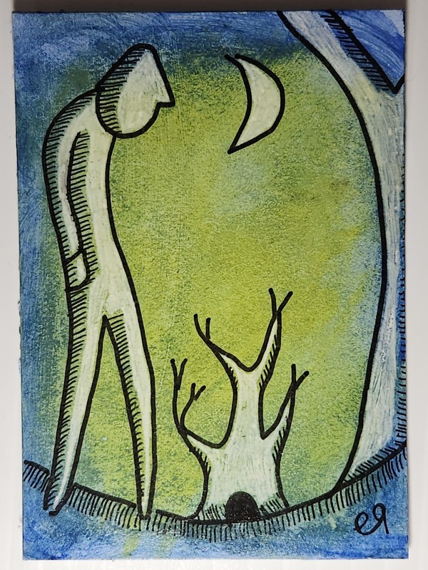e9Art ACEO blue at night outsider art brut naive