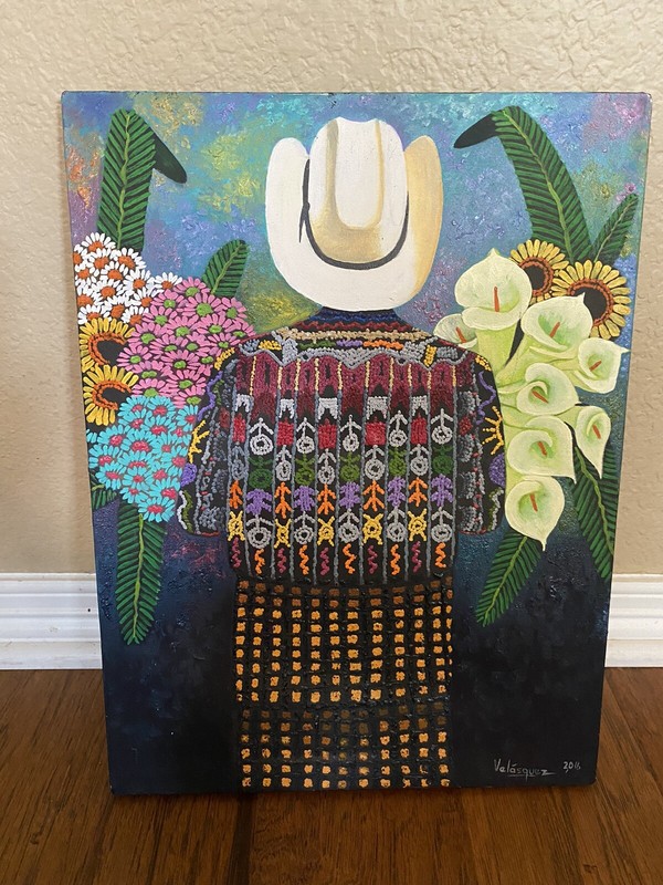 Canvas Painting Traditional Traje Dress from Guatemalan Highlands Folk art