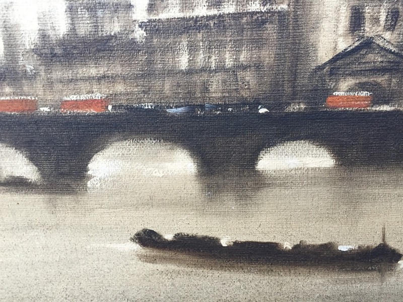Artist Signed KRASIN Antique Oil Painting Waterloo Bridge London, Monet Era EXC! gallery