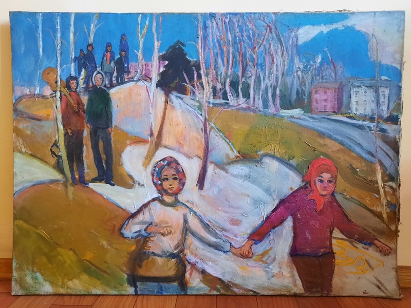 Ukrainian painting "Mother won't let me", M. Koshel 1960s gallery