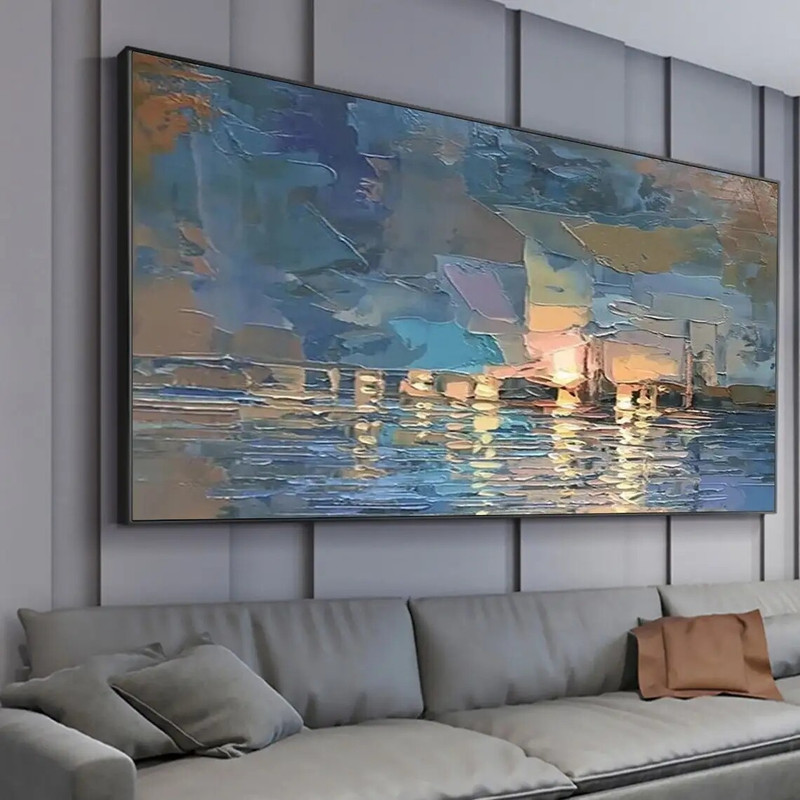 Handmade Oil Painting on Canvas Textured Wall Art Abstract Sailboat Seascape gallery
