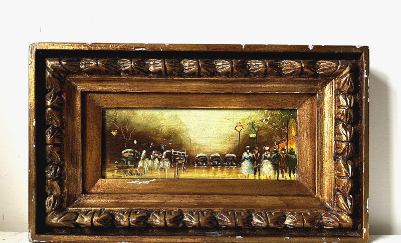 Andre Masset Oil on Wood French Historic Paris Street Scene Framed 14.5»x8.5»