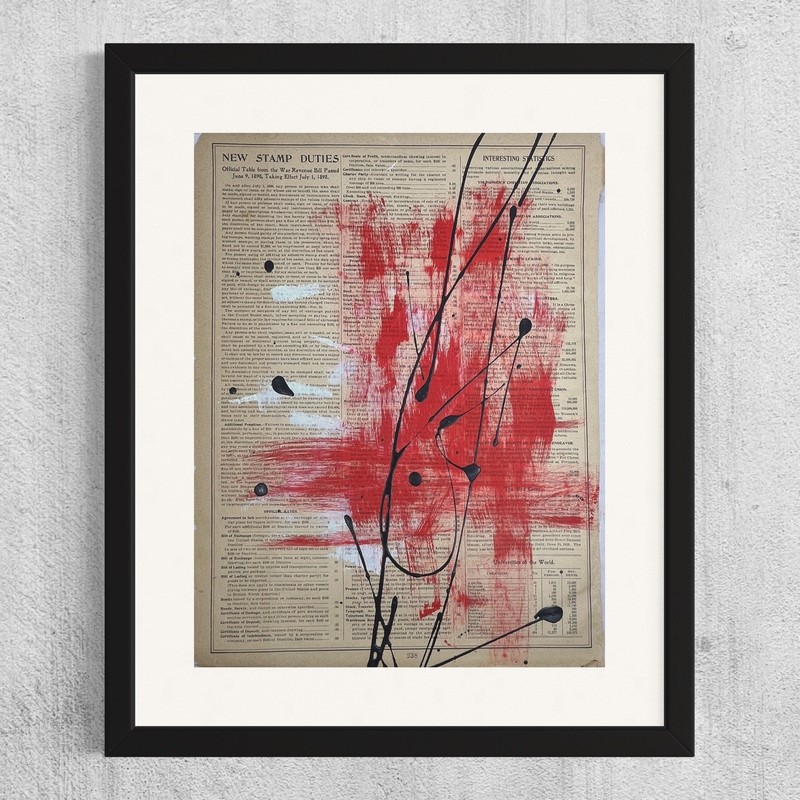Original Mixed Media Abstract Art Painting «Hypothesize» On 1800s Atlas Page