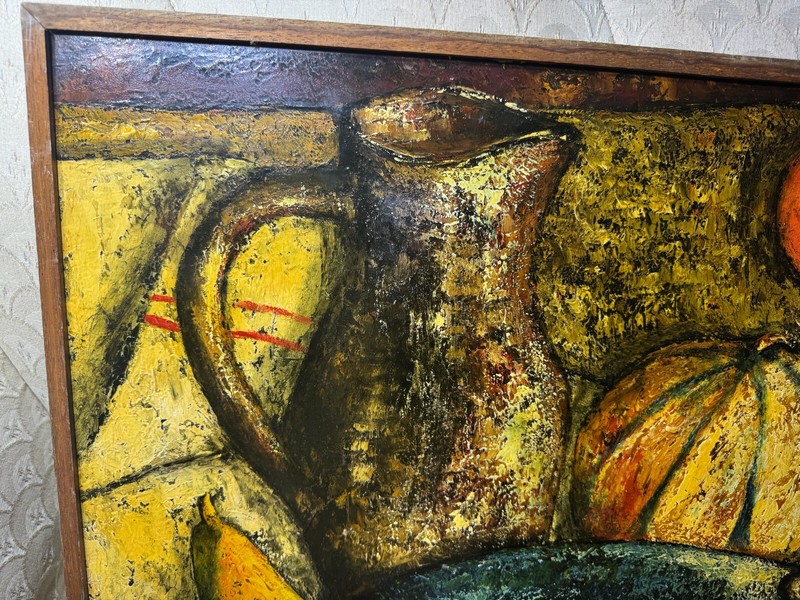 Vintage J Marque "Tabletop Still Life Scene" Oil Painting - Signed And Framed gallery