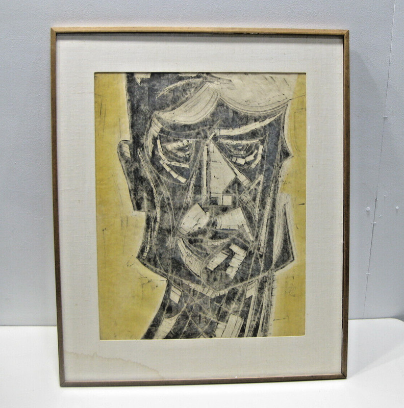 Rare 1952 Jewish Artist Joseph Young Mosaic Abstract Portrait Exhibition Loaned