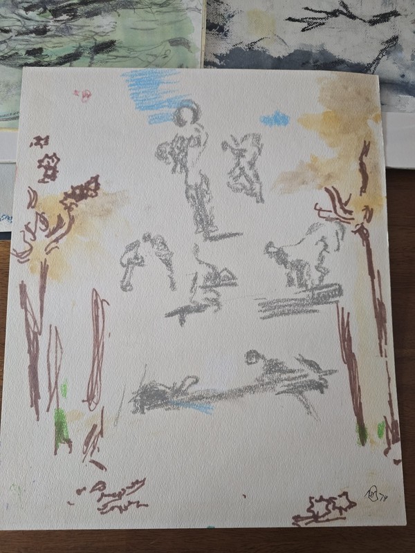 Mary Drake Coles Signed Watercolor/mixed media – Blind Painter, Vineyard Artist