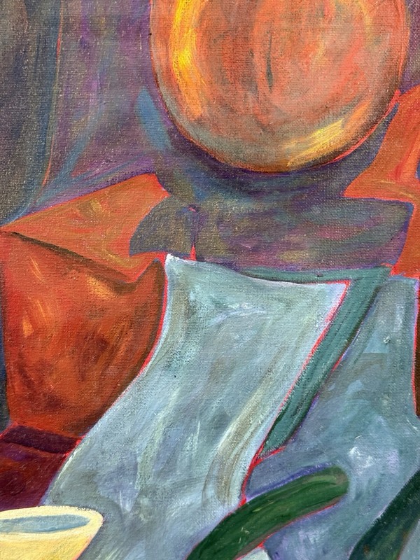 R. Fernandez, 1988, Vintage Oil Painting, Still Life - Cubist Style gallery