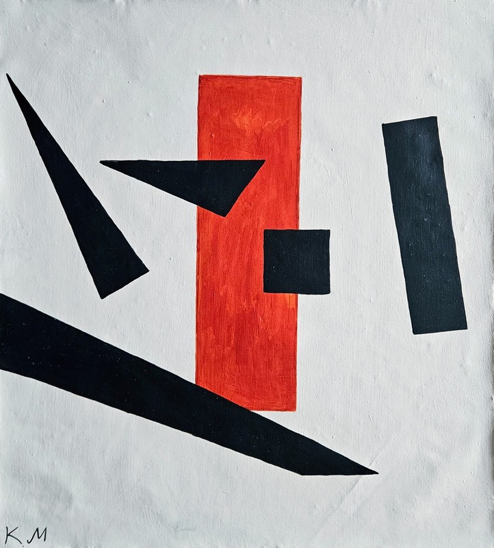 Kazimir Malevich Signed Russian Suprematism Oil Painting on Canvas |Avant-Garde