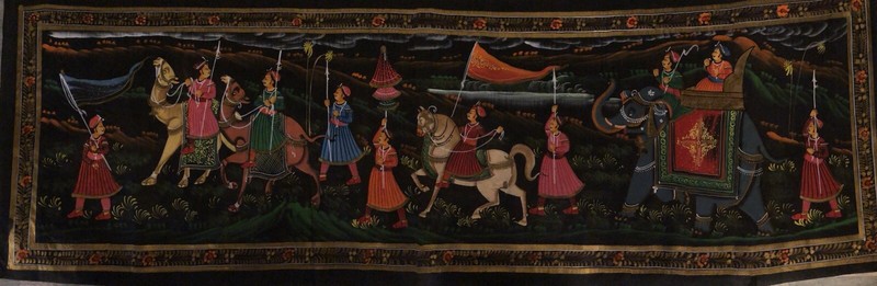 Rajasthani Miniature Painting Of Maharaja Procession Art On Cloth 56×18 Inches