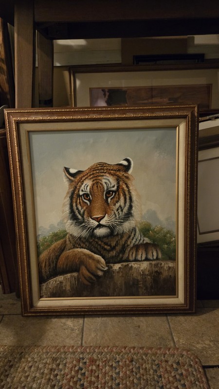 Original Vintage Canvas Oil Painting Bengal Tiger By Watson Signed Wood Framed
