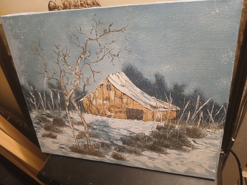 Art Painting Cabin in the Winter Rare One of a Kind Handmade gallery