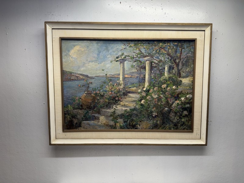 Vintage Pallet & Knife Seaside Flowers Impressionist Oil Painting On Board