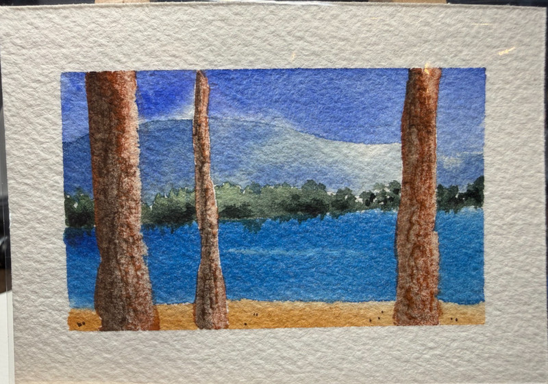ACEO Original OOAK Signed (Not a Print) «Tahoe from the Nevada Side» Lake, Trees