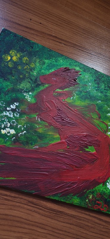 Original 8x10 Acrylic Painting "Flaming Raptor" 2/2 Jungle Dinos Collection gallery