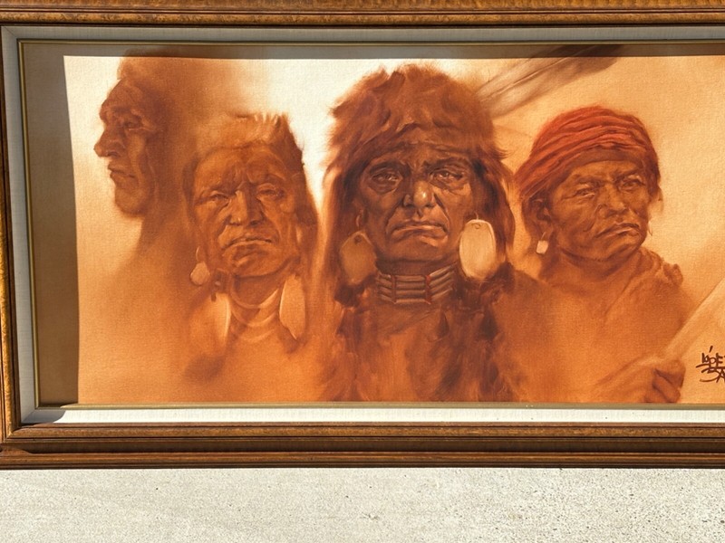 LISANDRO L BAYLON ORIGINAL OIL PAINTING NATIVE AMERICAN ANCESTORS 32.5" X 56.5" gallery