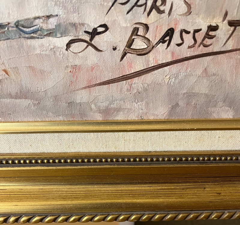 Louis L. BASSET Signed LARGE 54" X 30" Oil Painting PARIS France Street Scene gallery