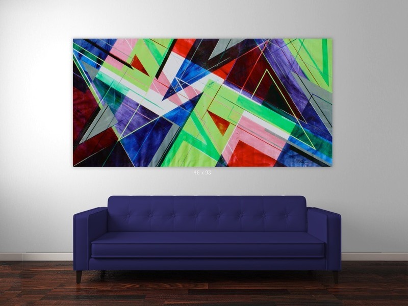 ShawNshawN Original Abstract Painting on Canvas HUGE 46×93 Vibrant Geometric Art