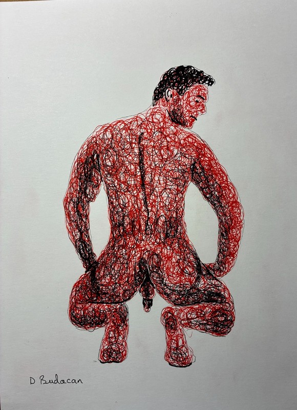 Black INK on Paper Collectible Nude Male nude signed Gay NOT PRINT Original 3