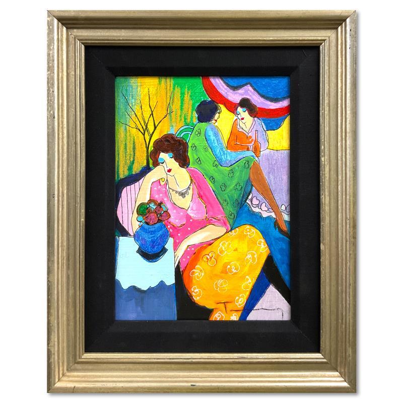 Itzchak Tarkay (1935-2012) «Quiet Afternoon» Signed Mixed Media Overpaint Framed