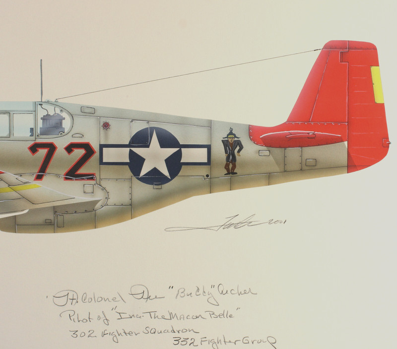ORIGINAL artwork - signed WW2 Tuskegee Mustang ace Buddy Archer - Afro American gallery